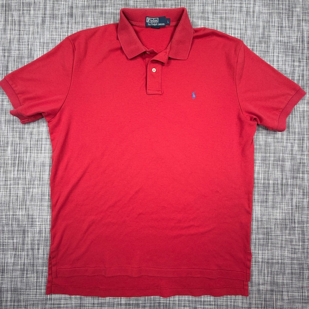 Polo Ralph Lauren Mens Polo Shirt L Red Cotton Pique Short Sleeve Blue Pony Logo